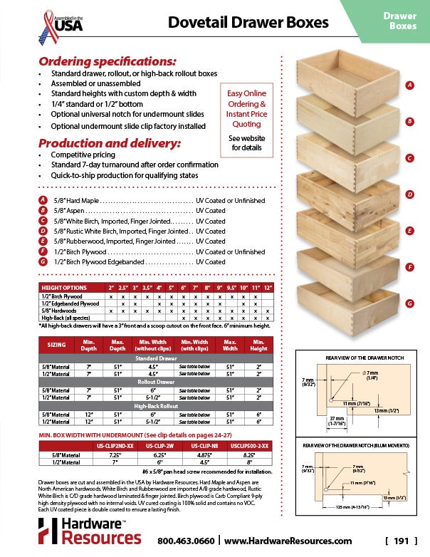 Material Specifications for Drawer Boxes