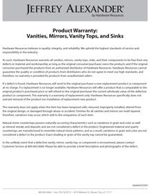 Product Warranty: Vanities