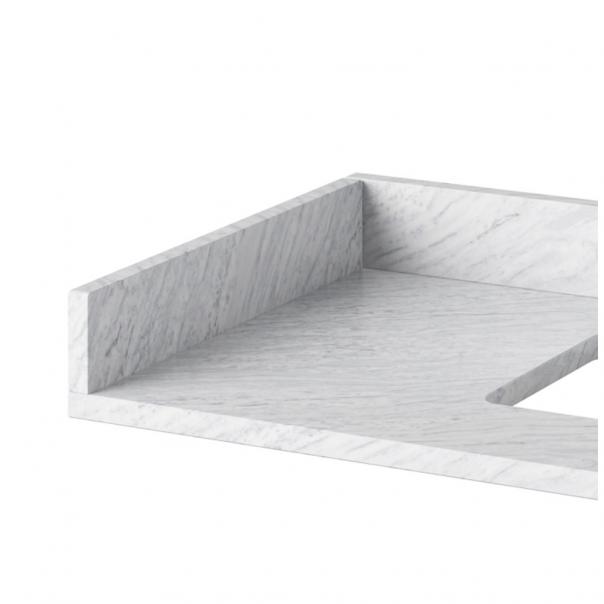 A close-up of the White Carrara Marble Sidesplash