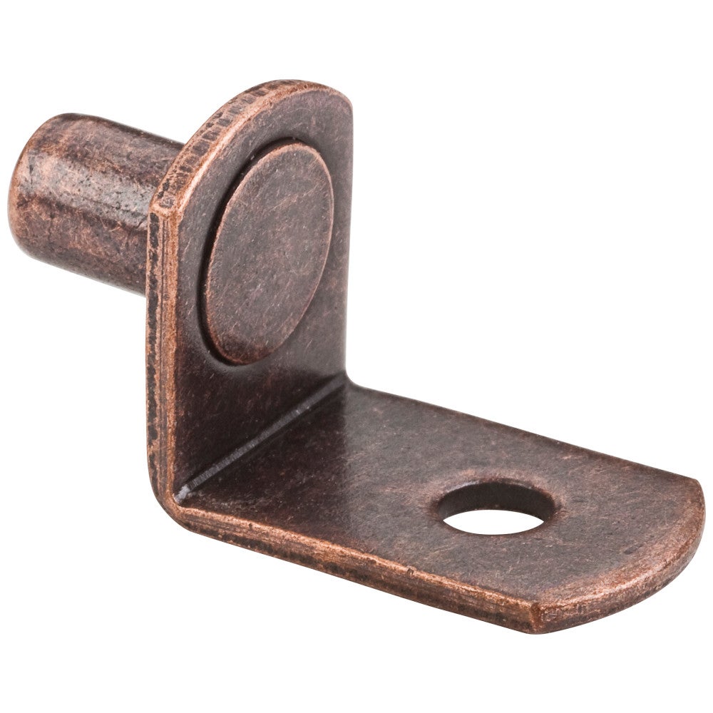 Antique Copper 1/4" Pin Angled Shelf Support with 3/4" Arm and Hole for 1/8" Fasteners  - Priced and Sold by the Thousand. Order 1 for 1,000 Pieces