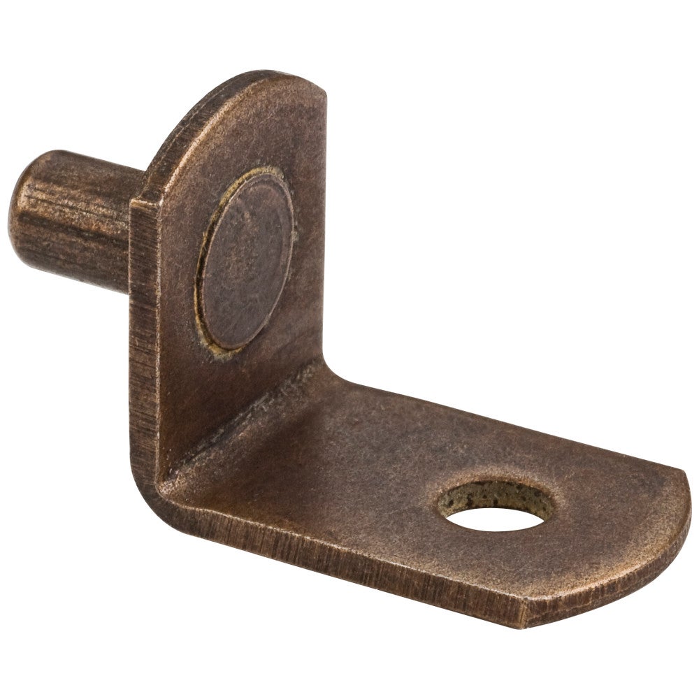 Antique Brass 5 mm Pin Angled Shelf Support with 3/4" Arm and  Hole for 1/8" Fasteners  - Priced and Sold by the Thousand. Order 1 for 1,000 Pieces