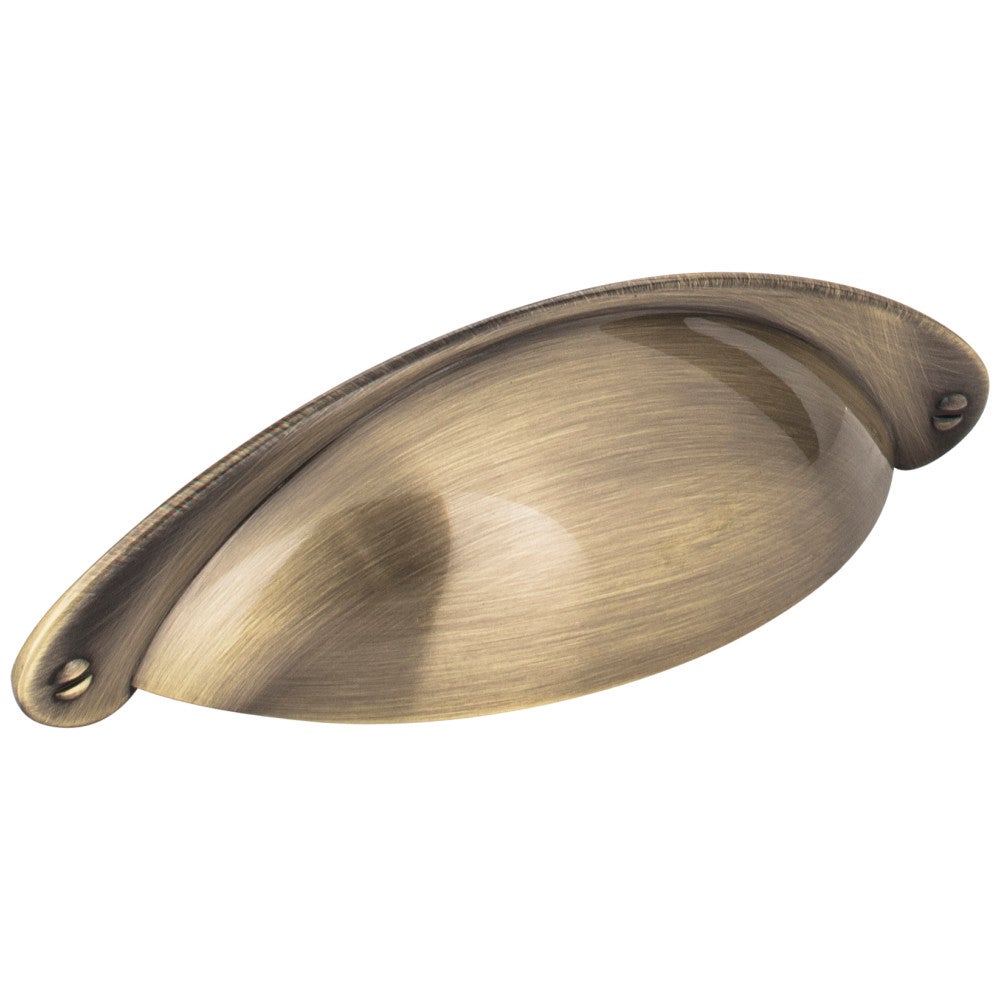 3" Center-to-Center Brushed Antique Brass Lyon Cabinet Cup Pull
