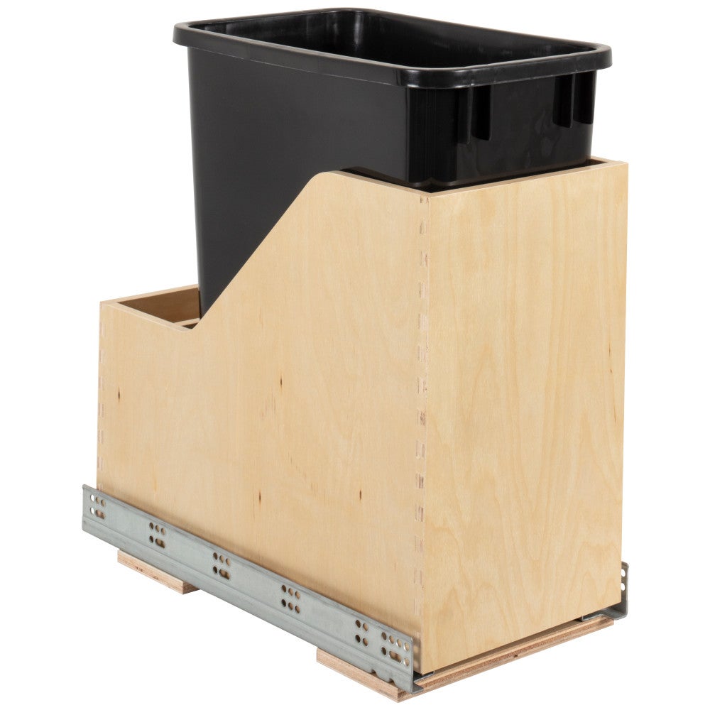 Single 35 Quart Wood Bottom-Mount Soft-close Vanity Trashcan Rollout for Hinged Doors, Includes One Black Can