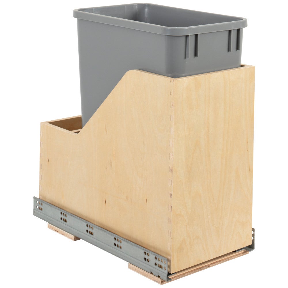 Single 35 Quart Wood Bottom-Mount Soft-close Vanity Trashcan Rollout for Hinged Doors, Includes One Can