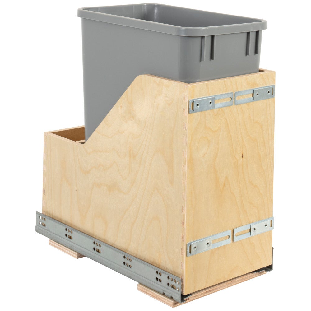 Pallet of 12 Single 35 Quart Wood Bottom-Mount Soft-close Vanity Trashcan Rollout for Door Mounting, Includes One Can