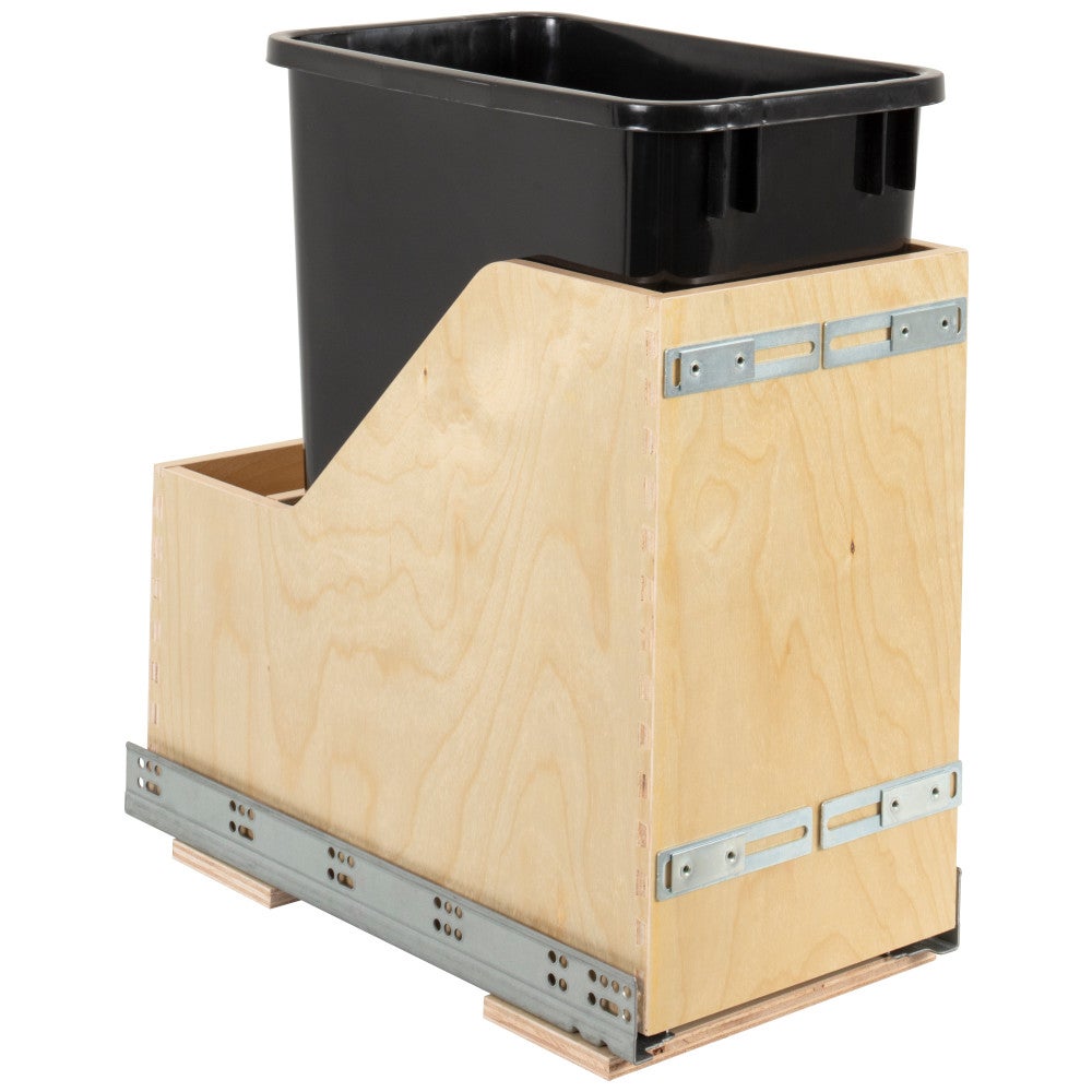 Pallet of 12 Single 35 Quart Wood Bottom-Mount Soft-close Vanity Trashcan Rollout for Door Mounting, Includes One Black Can