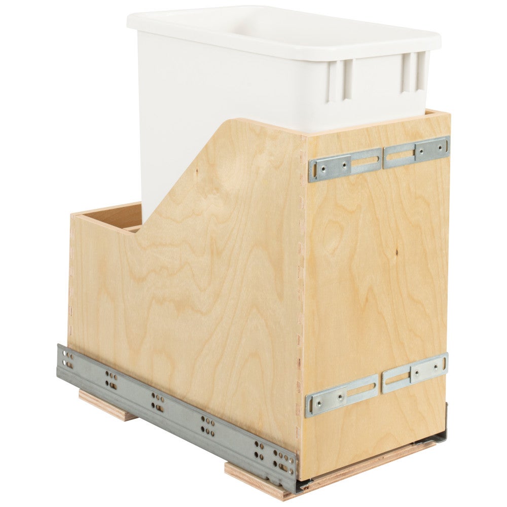 Single 35 Quart Wood Bottom-Mount Soft-close Vanity Trashcan Rollout for Door Mounting, Includes One White Can