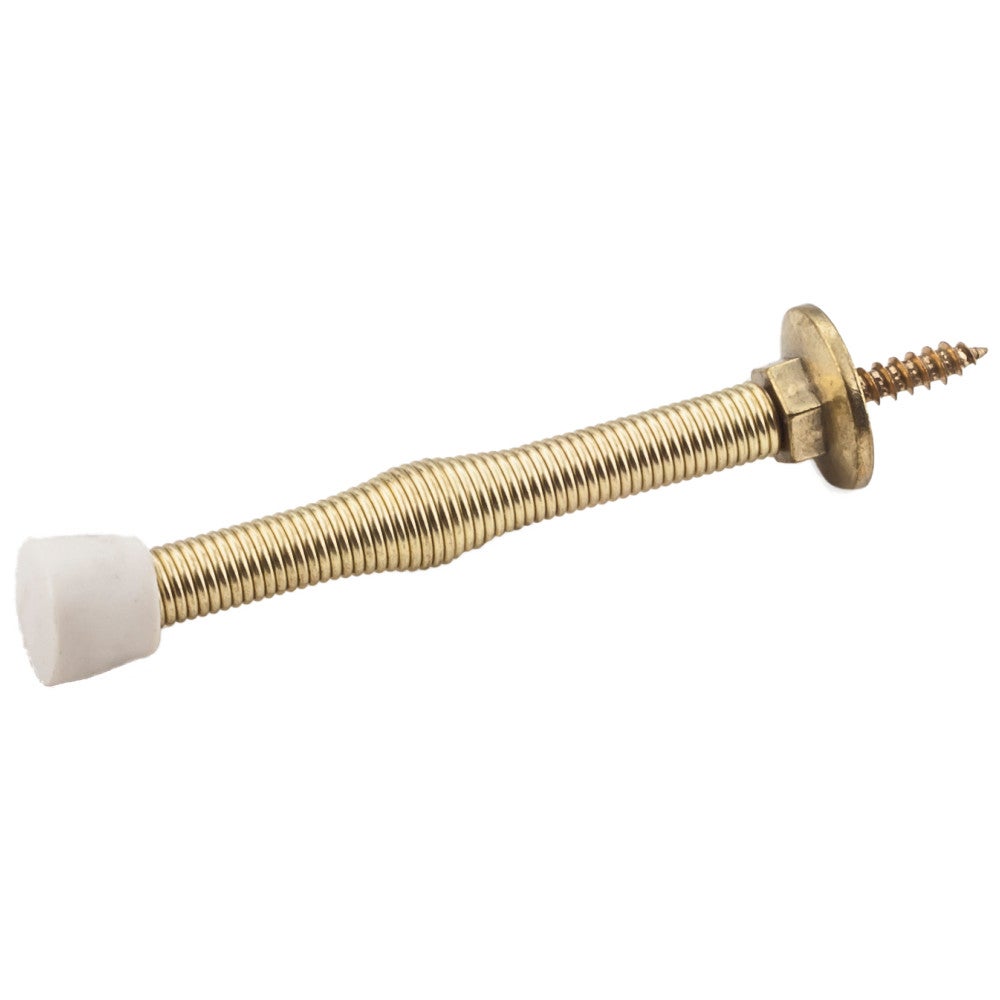 3" Polished Brass Spring Door Stop with Rubber Tip