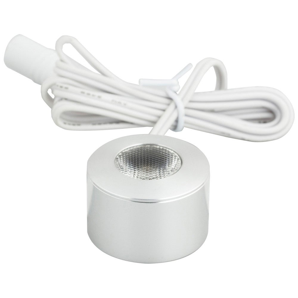 105 Lumens/Fixture 12-volt Accent Output Mini Round Series Puck Light, Single-White, Brushed Aluminum
