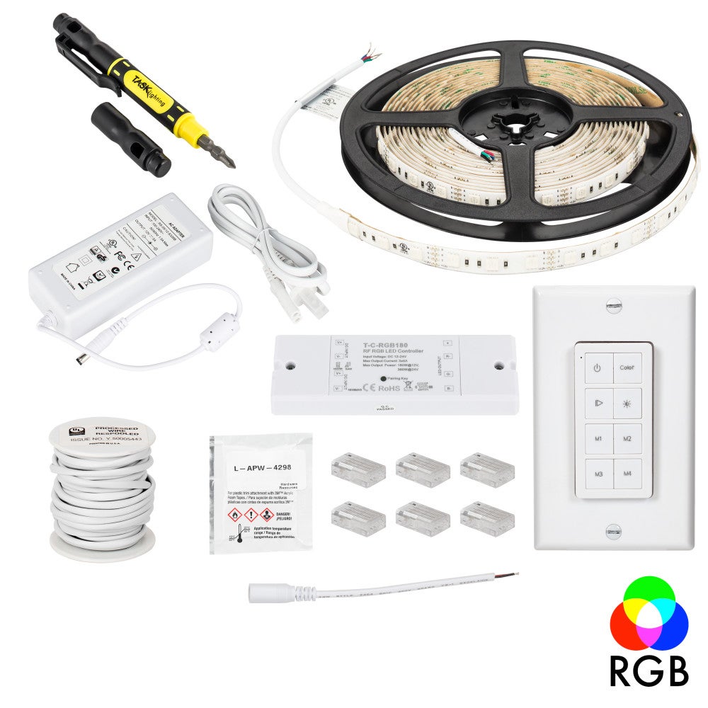 16 Ft. 130 Lumens/Ft.. 12-volt Accent Output Multi-Color RGB Wireless Controller Tape Light Kit, 1 Zone 1 Area