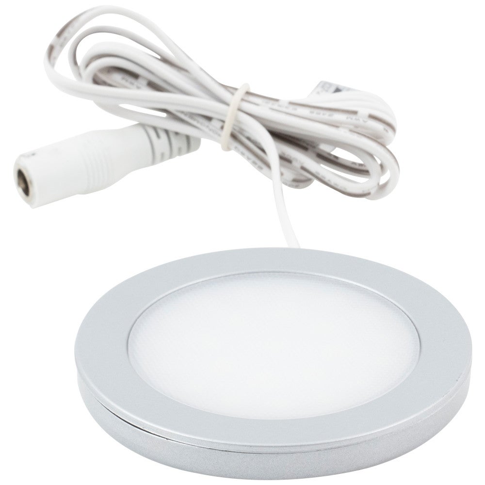 190 Lumens/Fixture 12-Volt Ultra-Thin Puck Light, Single-White, Satin Nickel