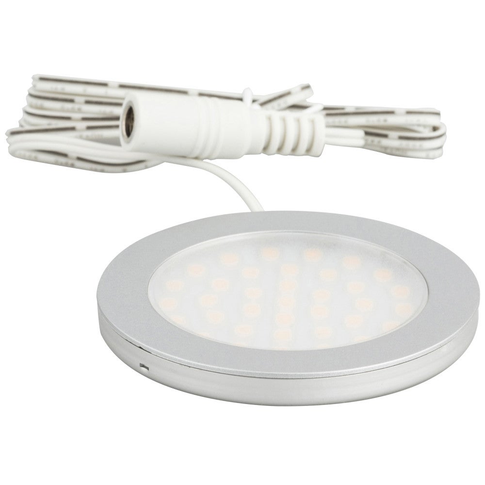 190 Lumens/Fixture 12-volt Standard Output Ultra-Thin Series Puck Light, Single-White, Satin Nickel