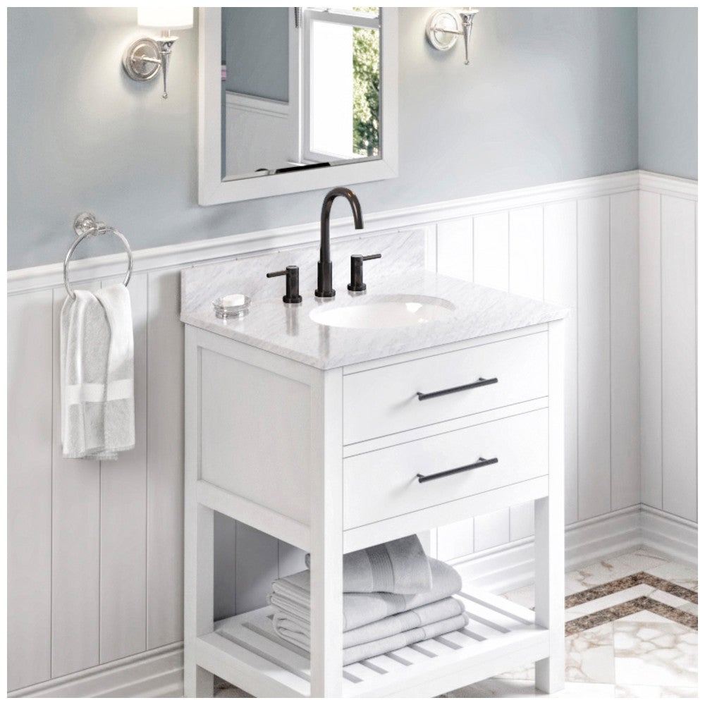 31" White Carrara Marble Vanity Top, center oval bowl cutout