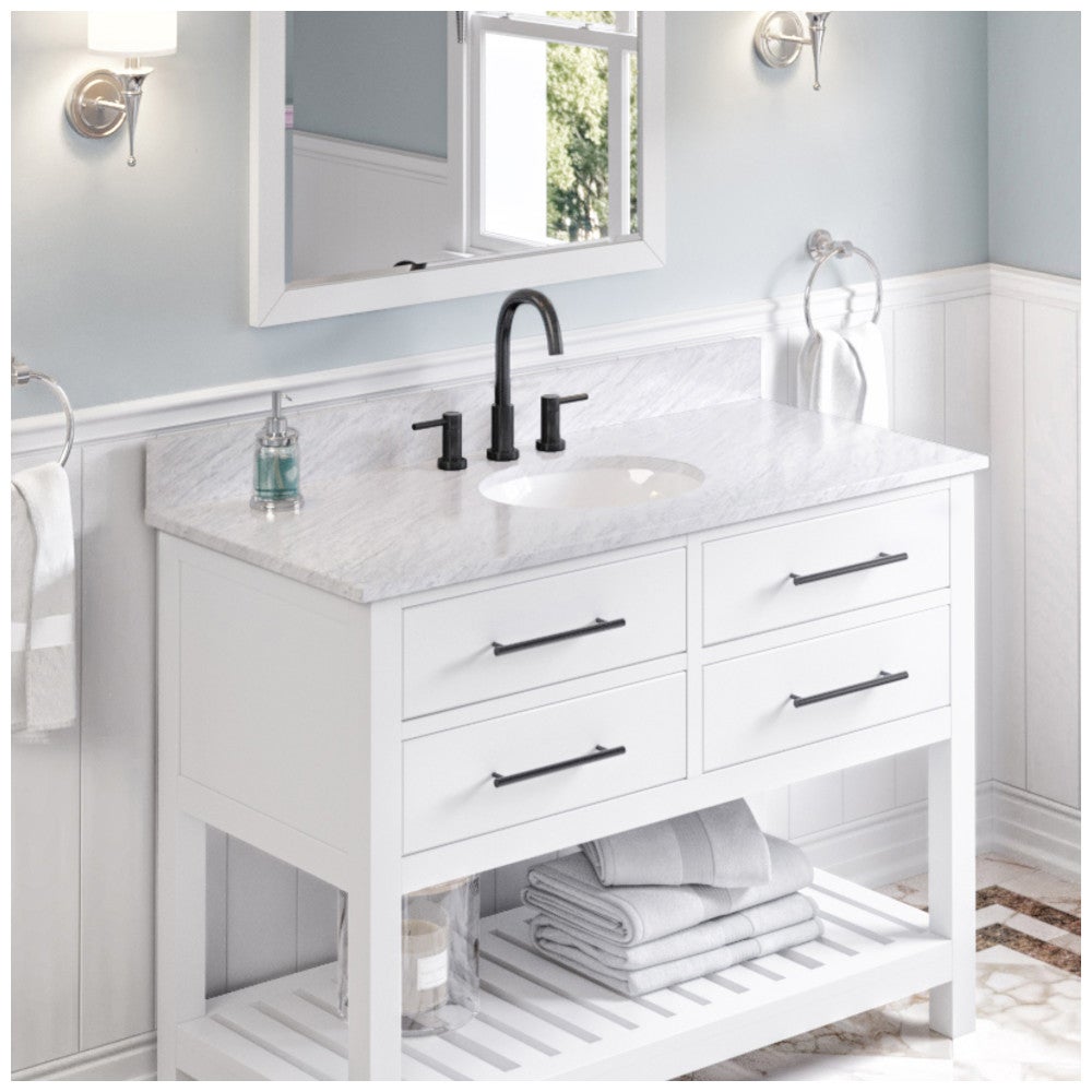 49" White Carrara Marble Vanity Top, center oval bowl cutout