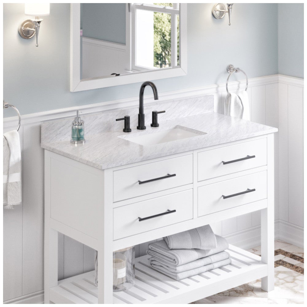49" White Carrara Marble Vanity Top, center rectangle bowl cutout