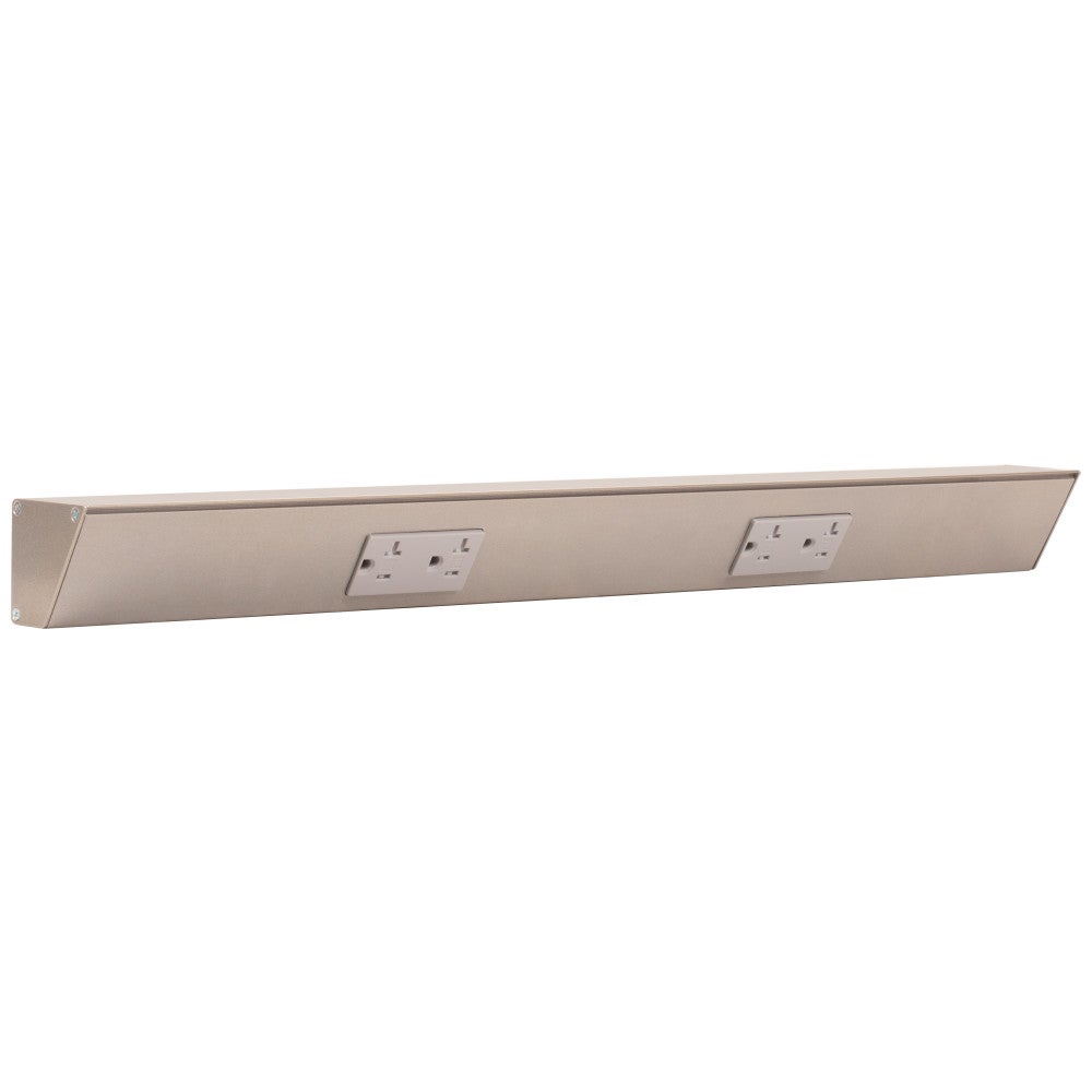 24" Duplex Receptacle Angle Power Strip, Satin Nickel Finish, Grey Receptacles