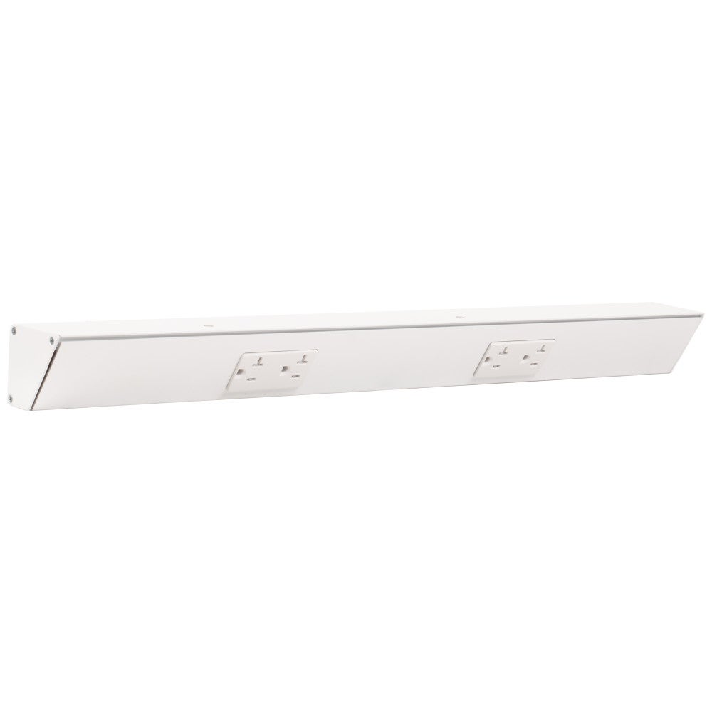 24" Duplex Receptacle Angle Power Strip, White Finish, White Receptacles