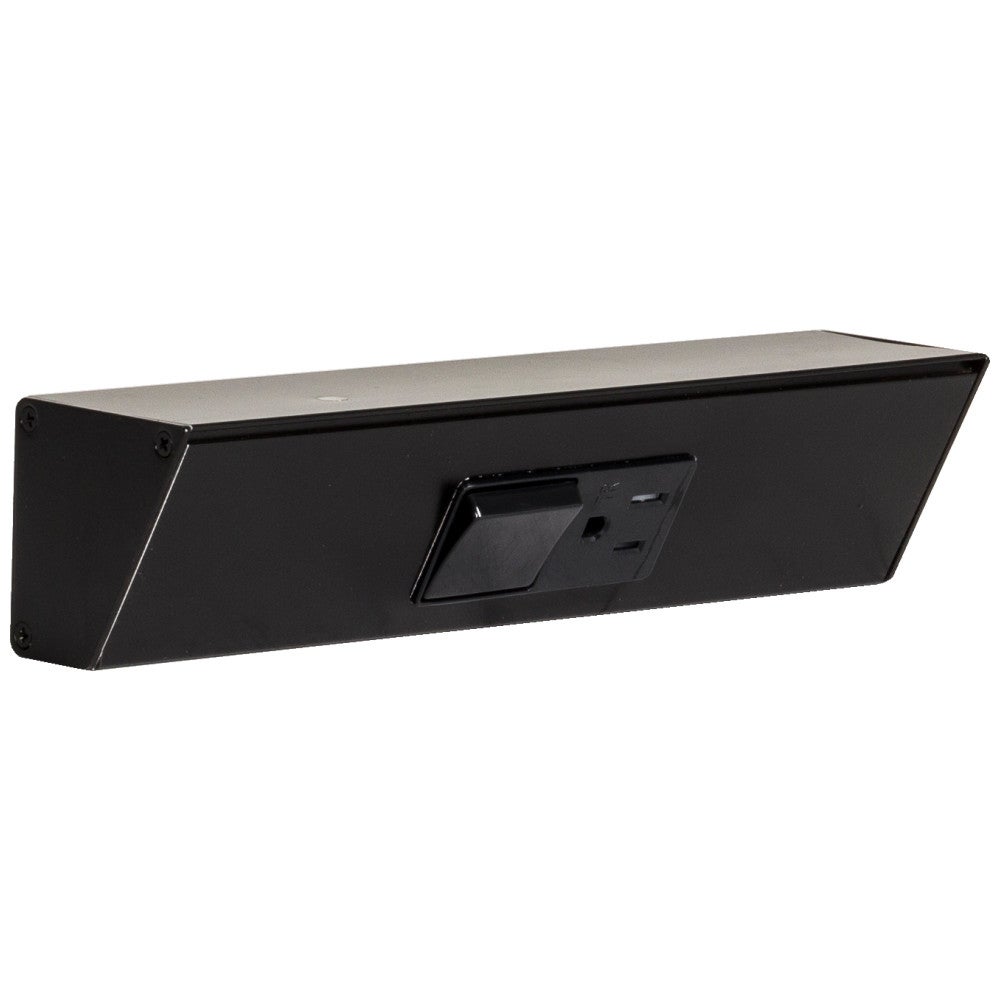 9"  Duplex Angle Power Strip, Single Switch, Black Finish, Black Switch and Receptacle