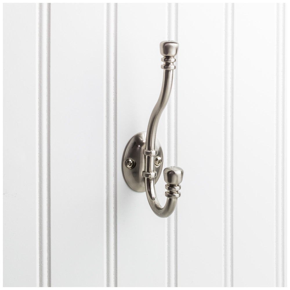 5-3/16" Ringed Contemporary Double Prong Wall Mounted Hook